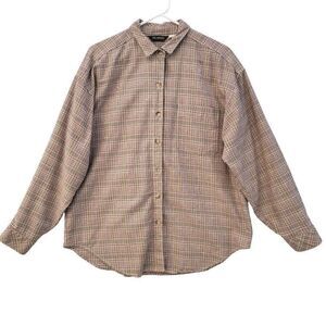 Vintage Willowbend Womens L Plaid Beige Barn Red Mustard Button Up Flannel Shirt
